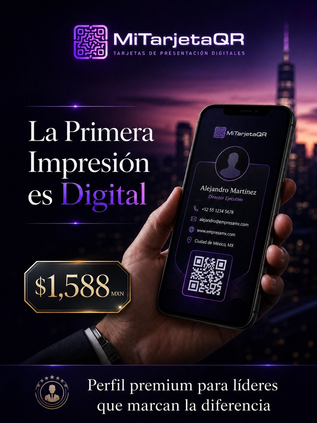 Perfil comercial digital premium con QR para ti o tu negocio