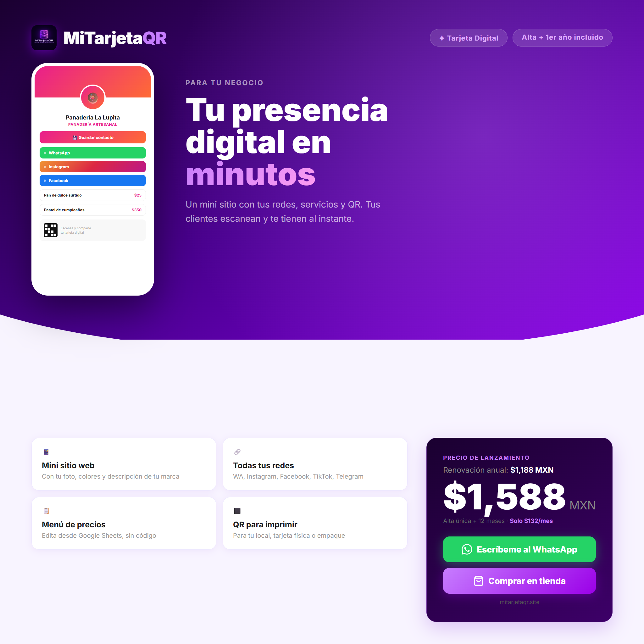 Tarjeta de presentación digital con QR para tu negocio